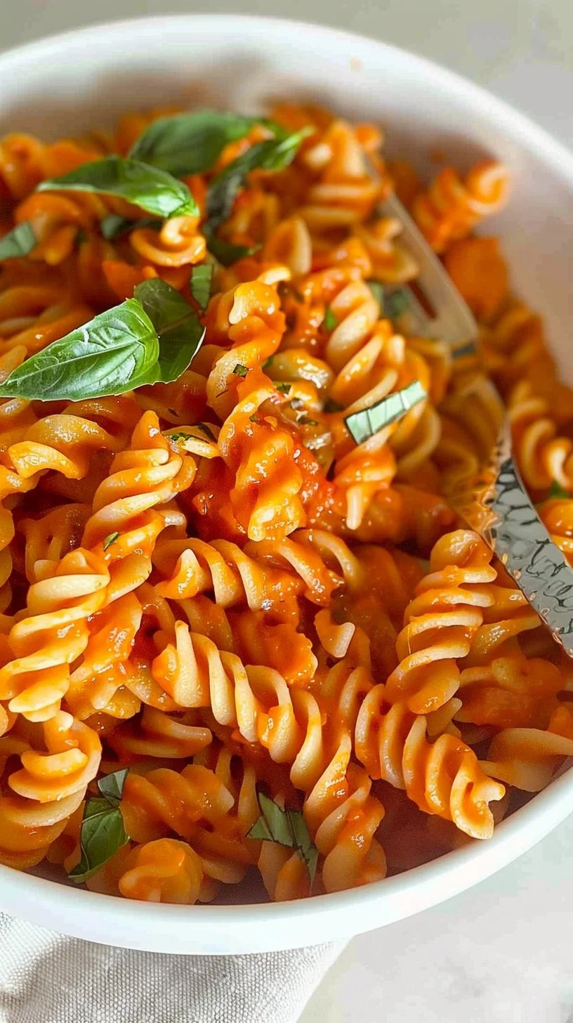 Delicious spicy tomato pasta served in a bowl with fresh herbs