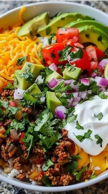 Delicious Taco Rice Bowl with fresh ingredients and savory flavors
