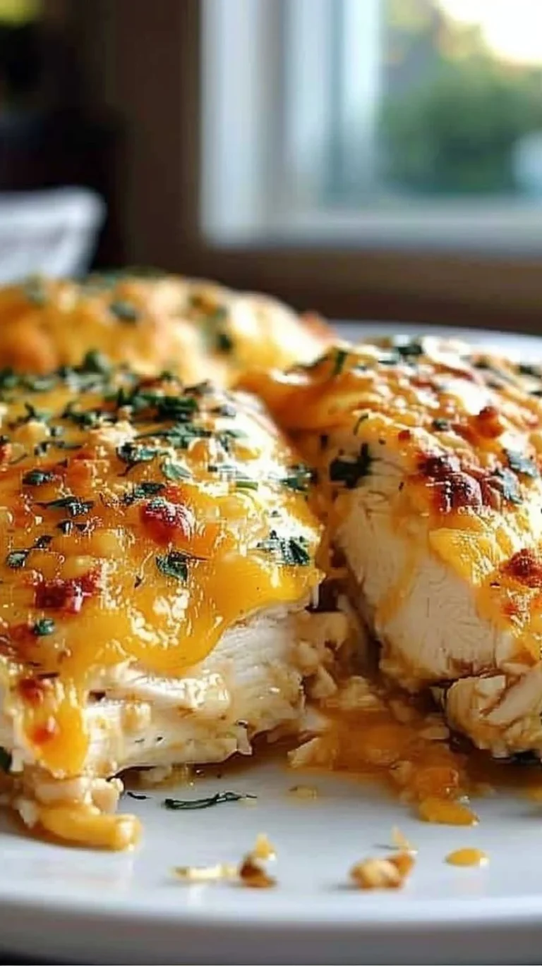 4-Ingredient Ranch Chicken Bake served with vegetables on a plate