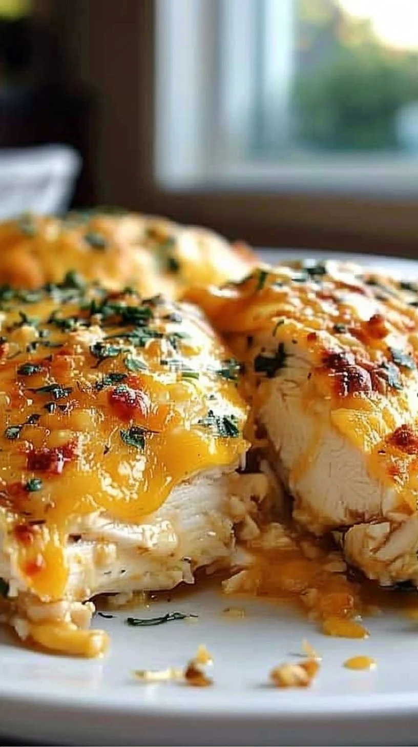 4-Ingredient Ranch Chicken Bake served with vegetables on a plate