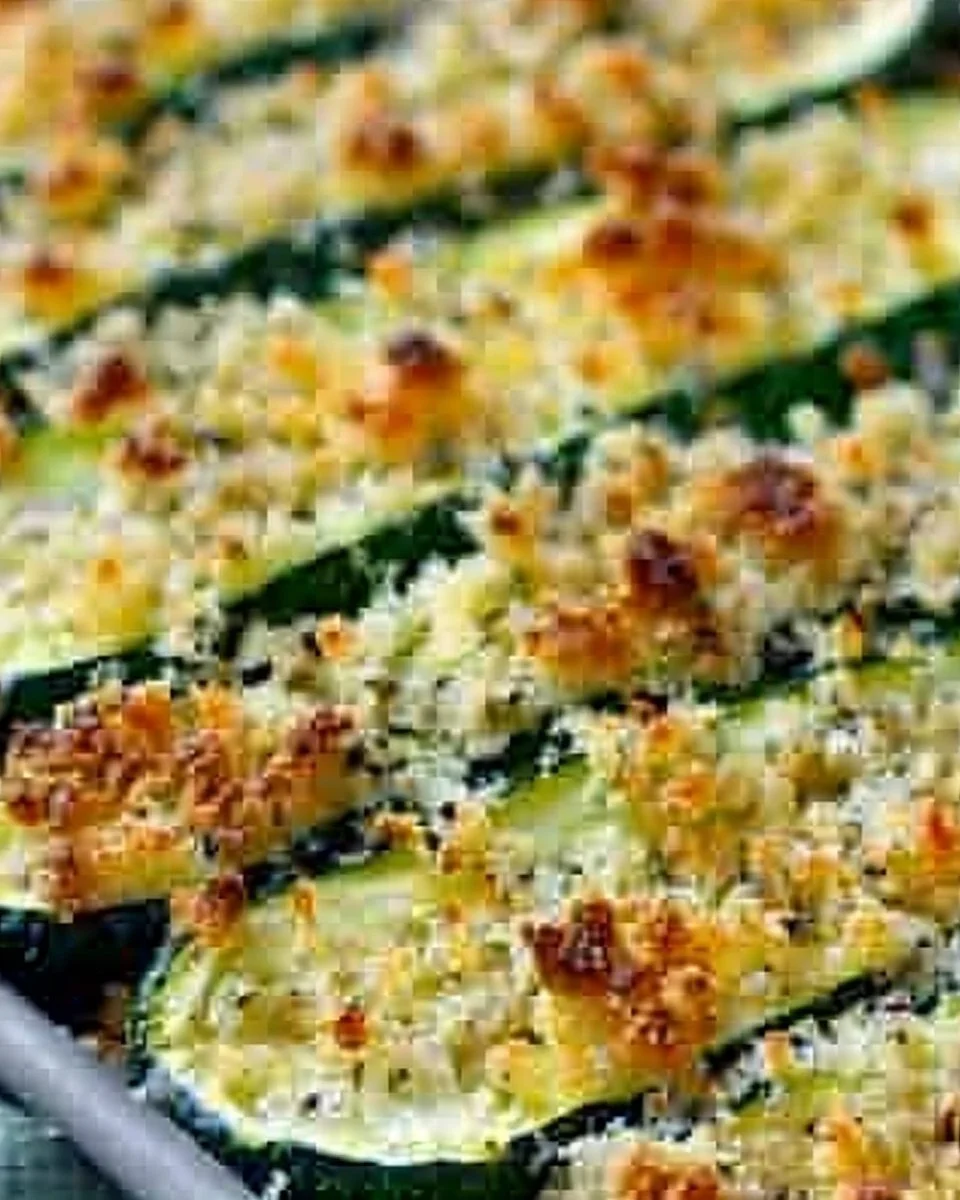 Baked Parmesan Zucchini slices garnished with herbs