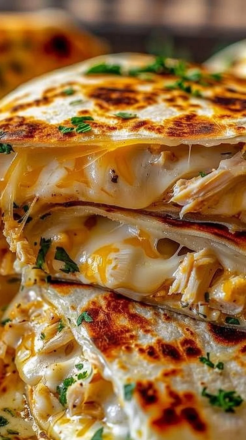 Cheesy garlic chicken wraps filled with melted cheese and garlic sauce