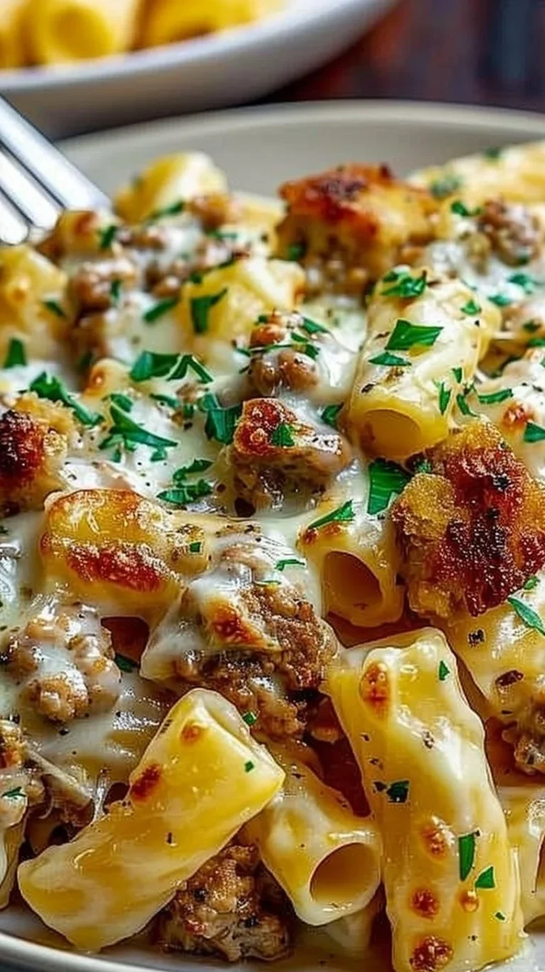 Cheesy Ground Turkey Pasta dish with cheese and spices