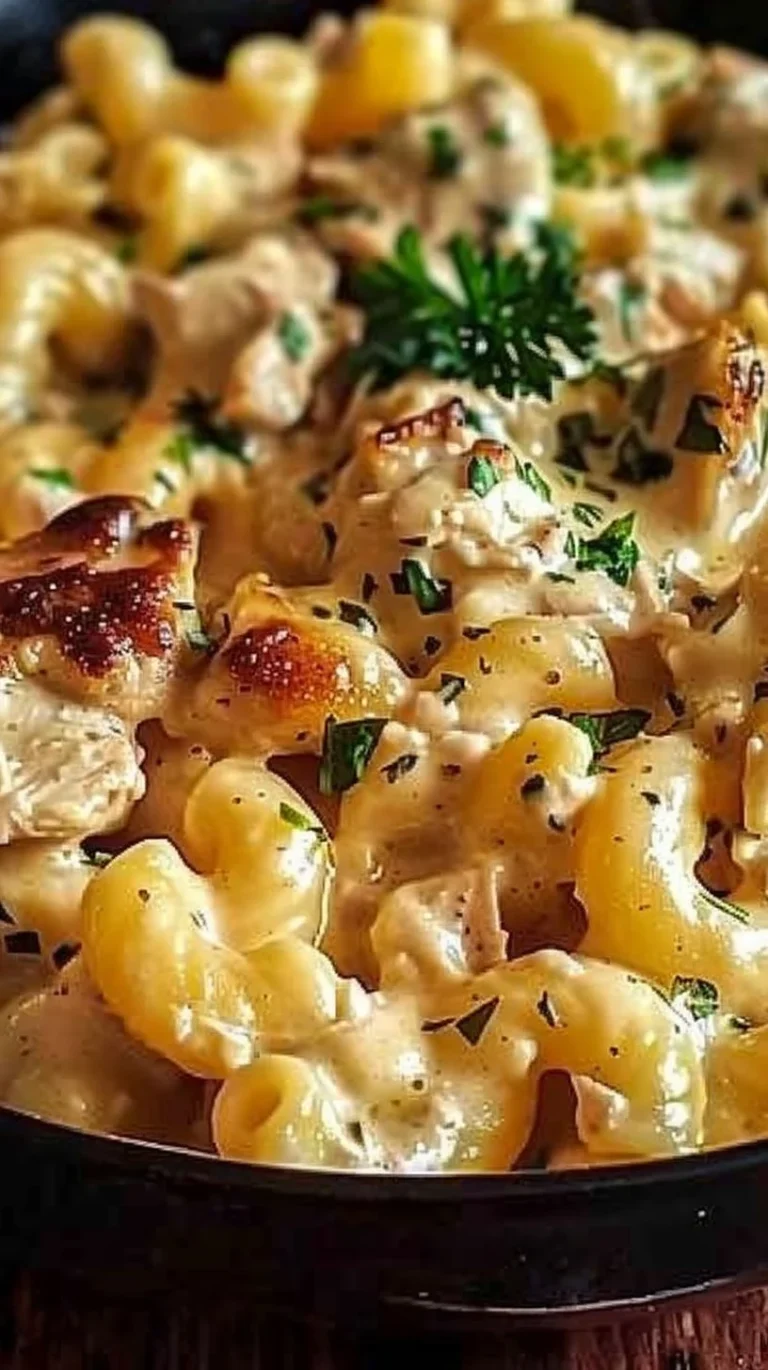 Creamy chicken pasta dish prepared in a crockpot