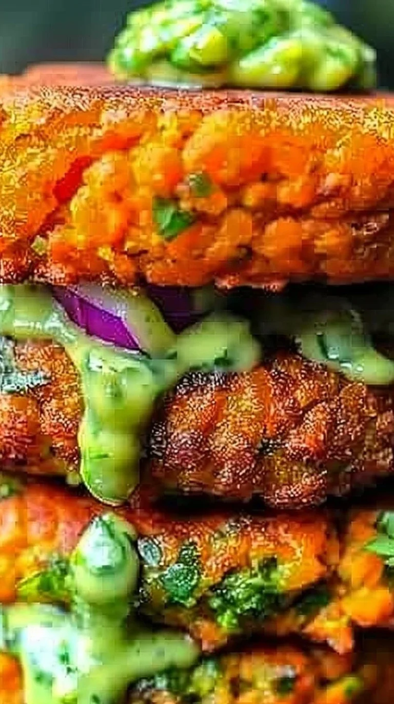 Crispy sweet potato and red lentil patties served on a platter.