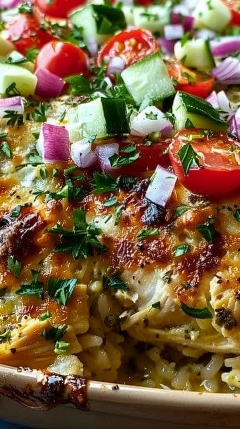 Dump-and-Bake Chicken Tzatziki Casserole ready to serve