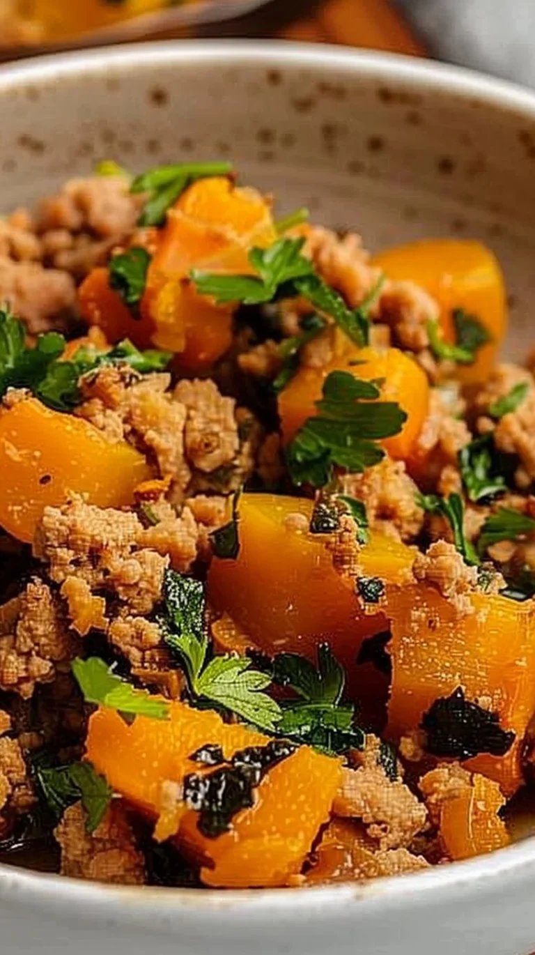 Easy roasted butternut squash recipe with ground turkey for a nutritious meal.
