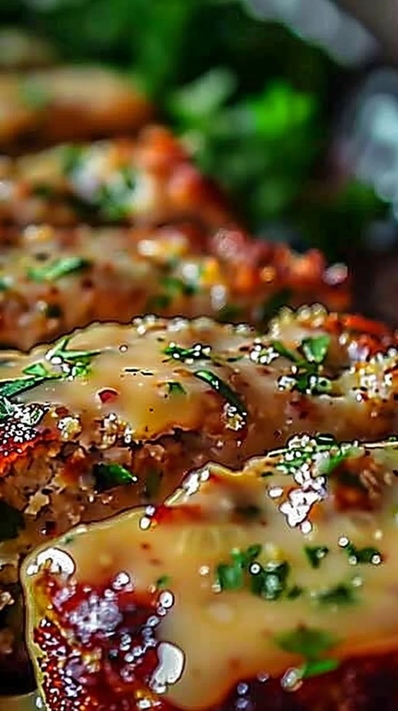 Delicious Garlic Parmesan Chicken Meatloaf garnished with herbs