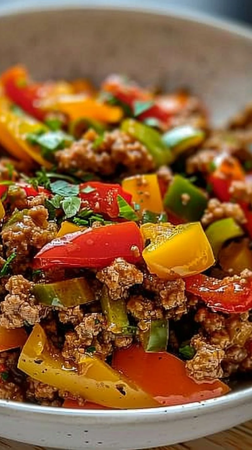 Ground turkey stuffed peppers on a plate, garnished and ready to serve.