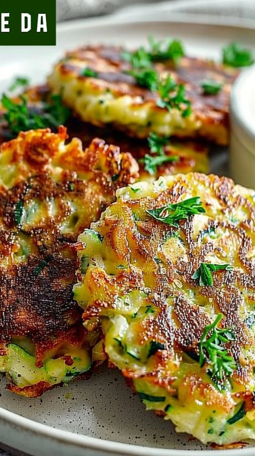 Plate of healthy zucchini fritters served as a side dish