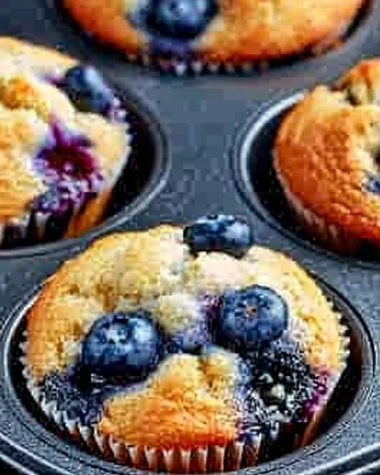 Hearty blueberry protein muffins fresh out of the oven.
