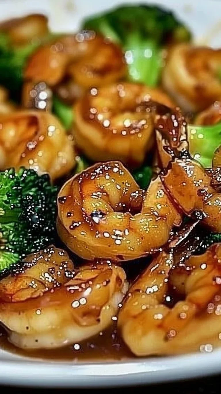 Delicious high-protein honey garlic shrimp on a plate, garnished with green onions.