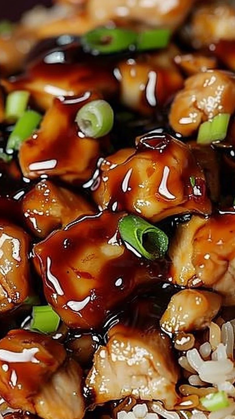 Delicious Honey BBQ Chicken served over a bed of rice
