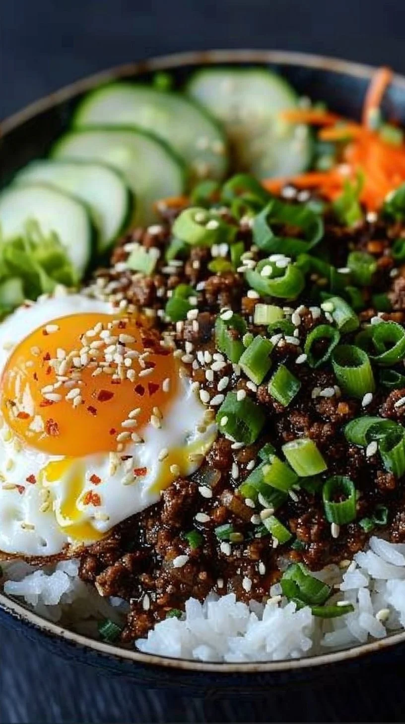 Korean Ground Beef Bowl with vegetables served in a dish