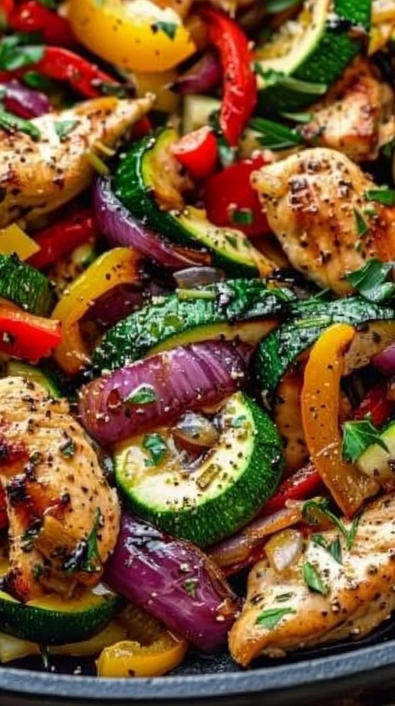 Mediterranean Chicken Stir Fry served with colorful vegetables and herbs