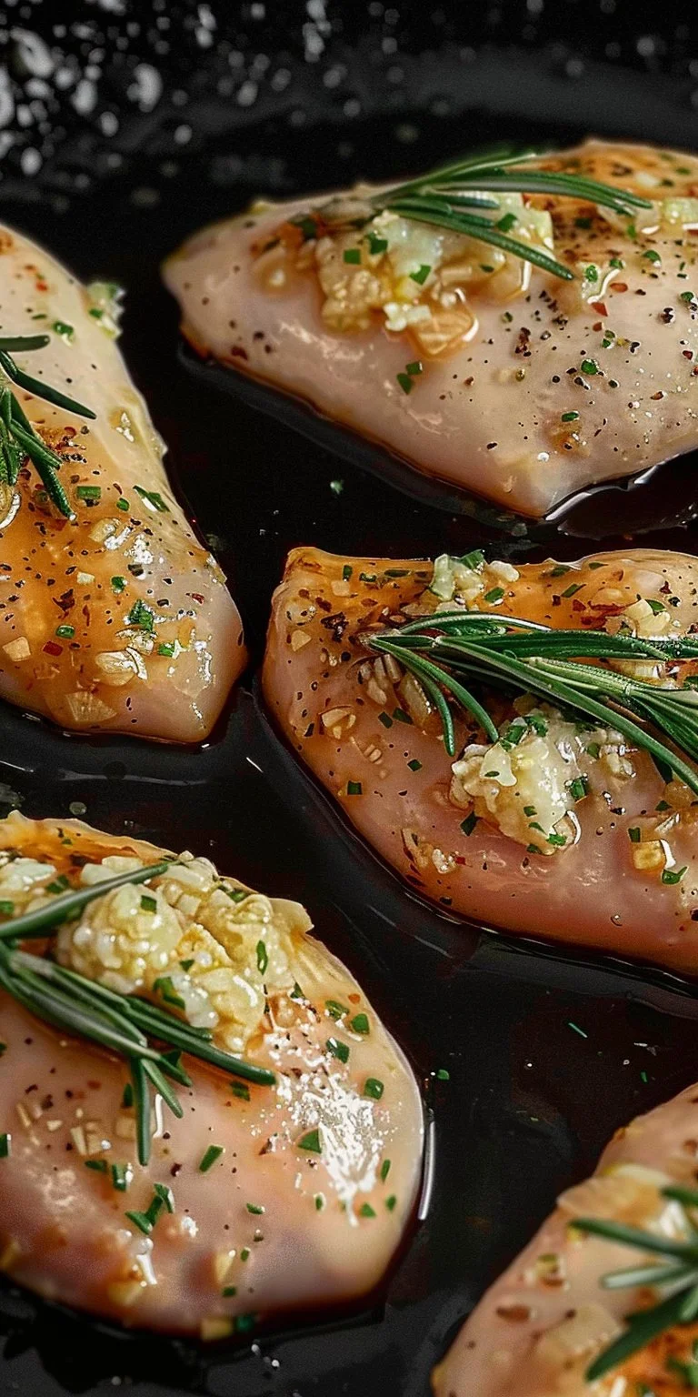 Juicy melt in your mouth chicken breast dish served with herbs and spices.