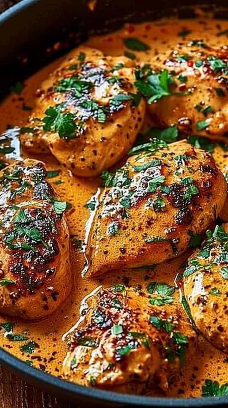 Delicious cowboy butter chicken served on a plate with herbs and spices