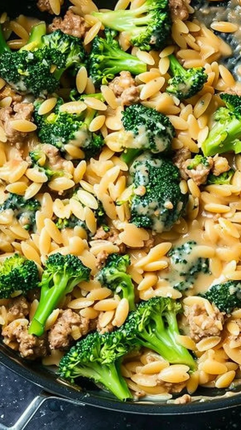 One-pot ground turkey orzo with vegetables in a savory sauce