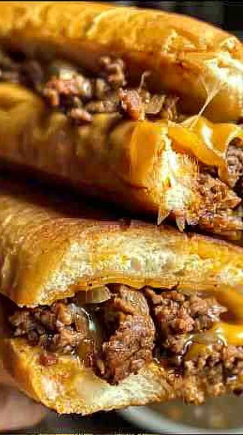 Philly Cheesesteak Sloppy Joes on a plate with toppings