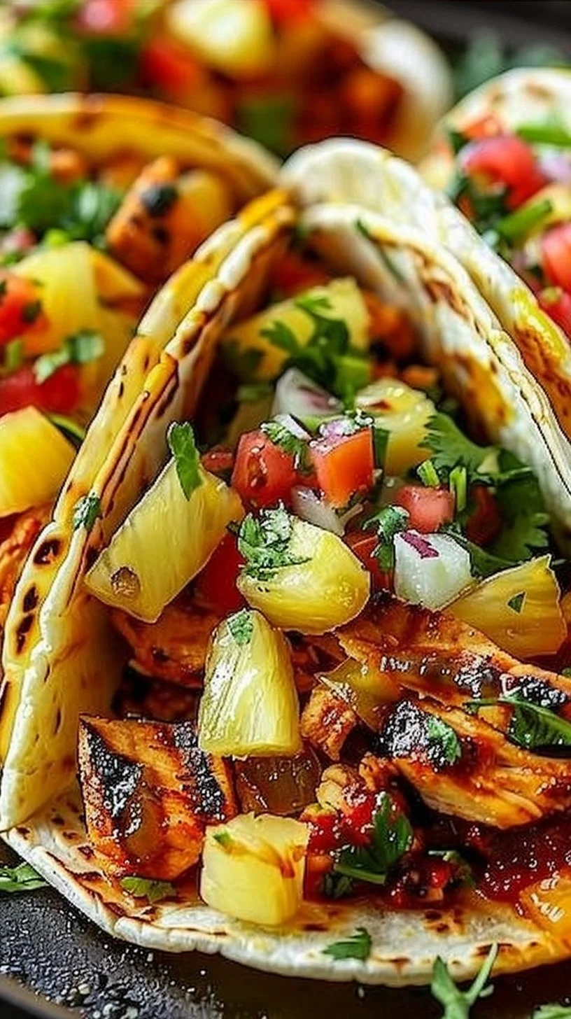 Delicious Pineapple Chicken Tacos with fresh toppings and vibrant colors