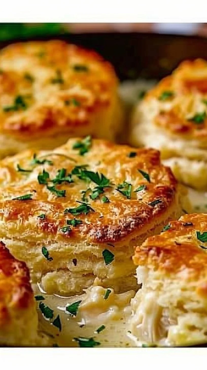 Red Lobster Biscuit Chicken Pot Pie with flaky biscuit topping