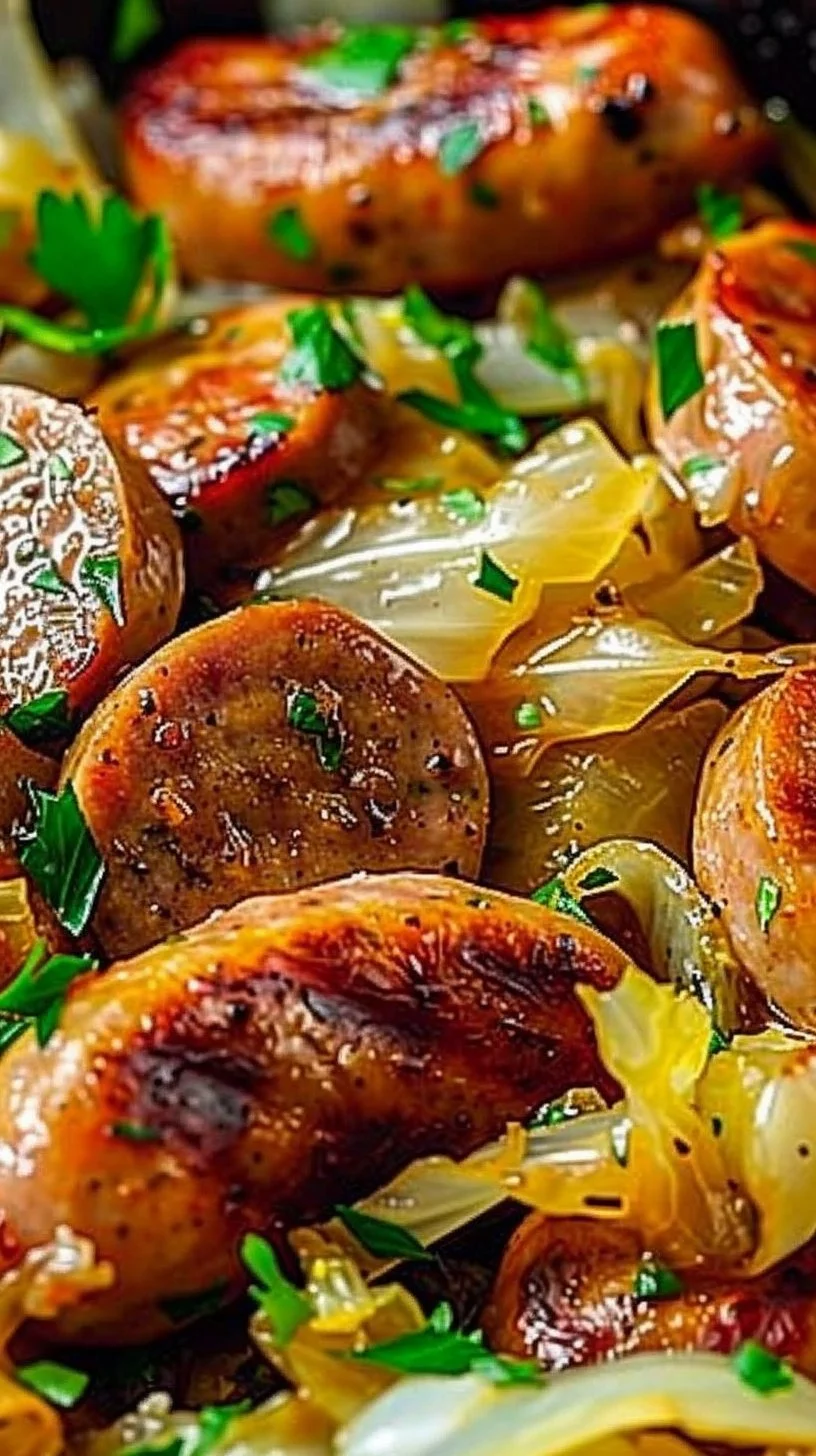 Delicious Sausage and Cabbage Stir Fry in a skillet with vibrant colors