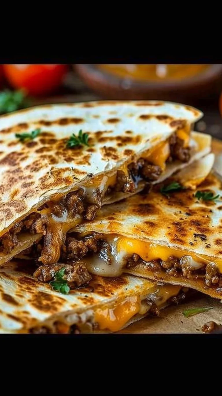 Delicious Smashburger Quesadillas served with dipping sauce.