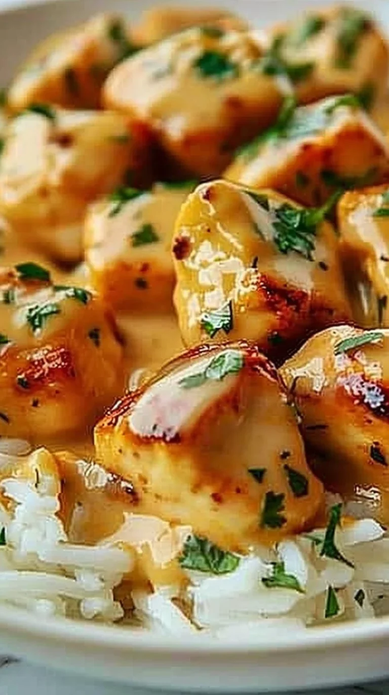 Delicious smothered chicken served with rice on a plate