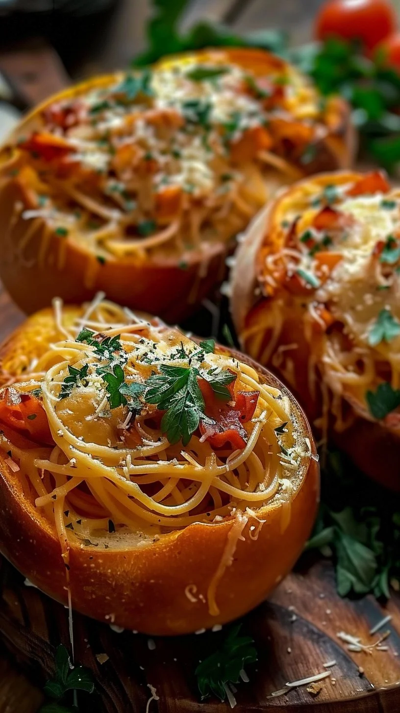 Spaghetti Garlic Bread Bowls