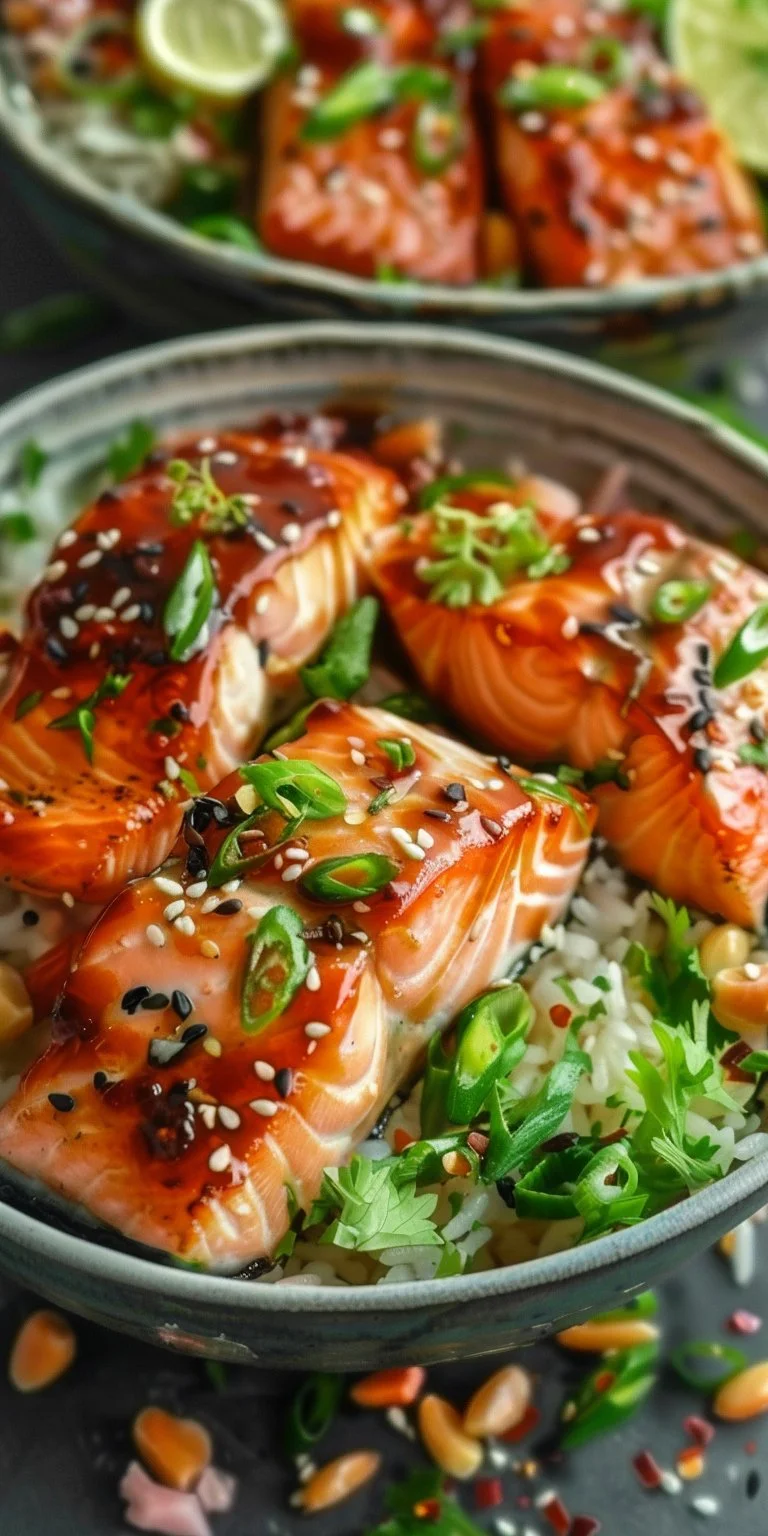 Sweet Chili Salmon Bowl with vibrant vegetables and sauce
