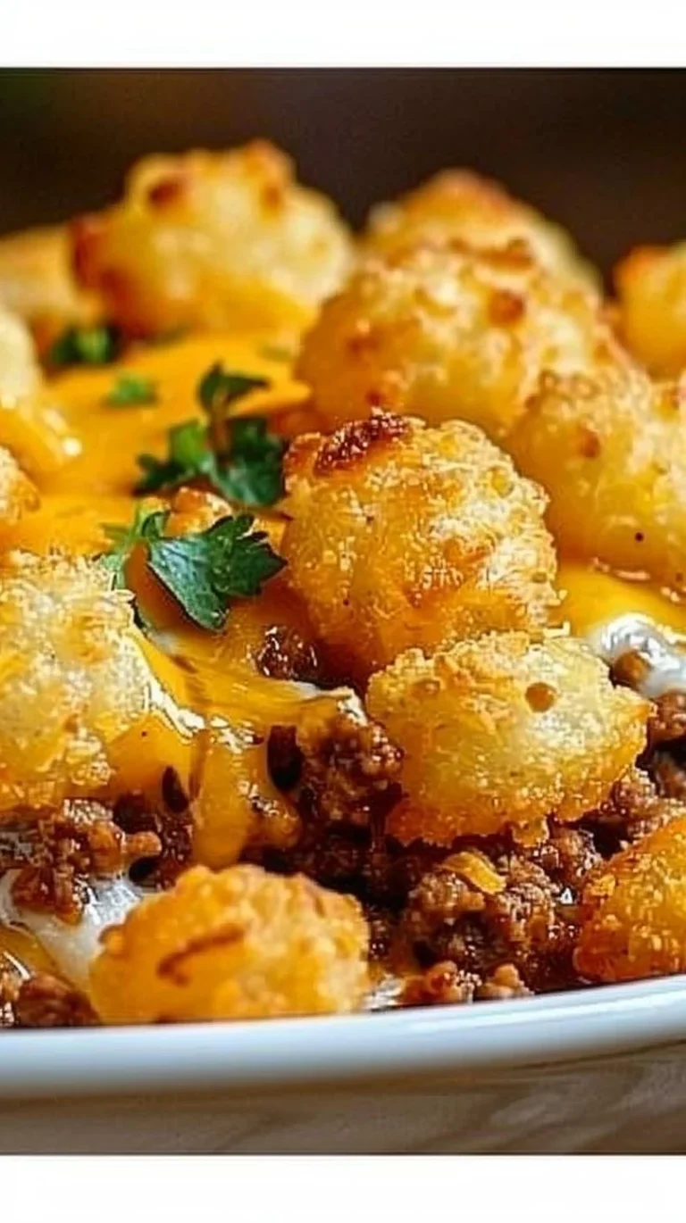 Homemade Tater Tot Casserole served in a baking dish