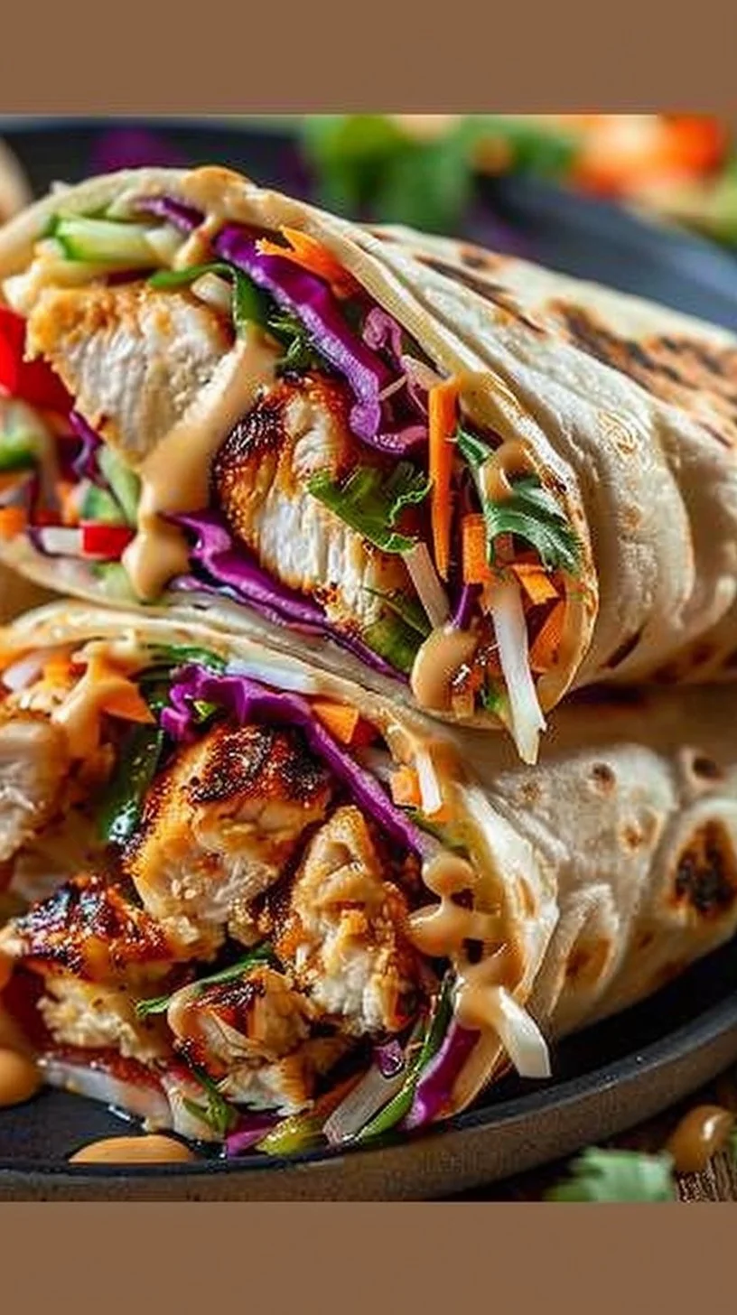Thai Chicken Wrap with Crunchy Asian Slaw, fresh and flavorful meal