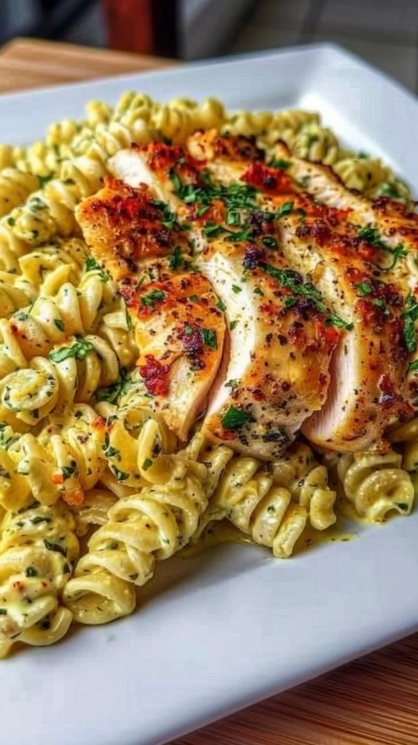 Delicious creamy garlic parmesan chicken pasta served in a bowl