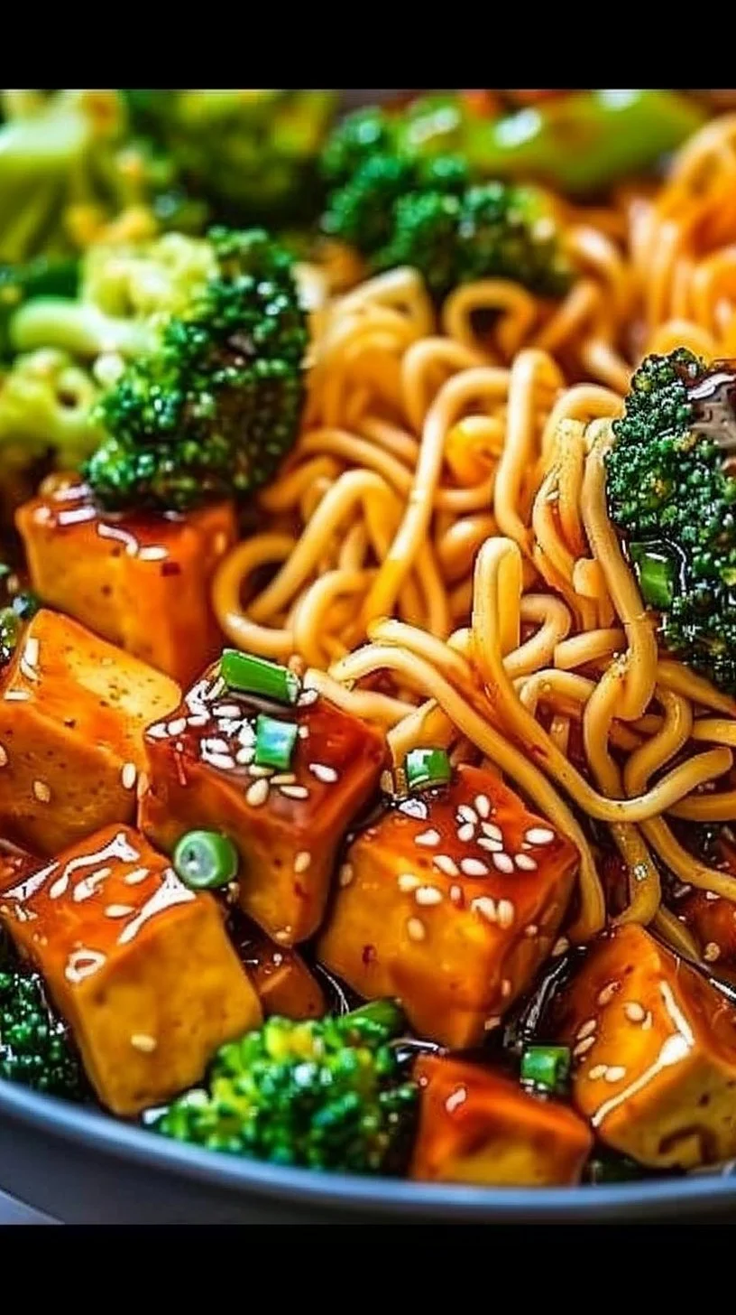 Vegan Teriyaki Noodle Bowl with colorful vegetables and noodles