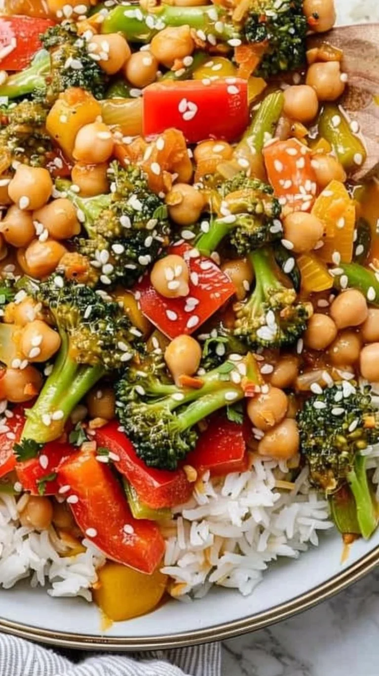 15-Minute Peanut Chickpea Stir Fry featuring vibrant veggies and creamy peanut sauce
