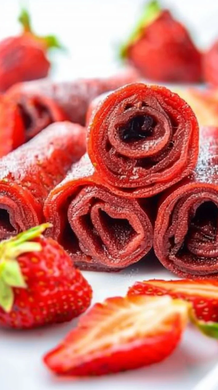 Homemade strawberry fruit roll-ups made with just 3 ingredients