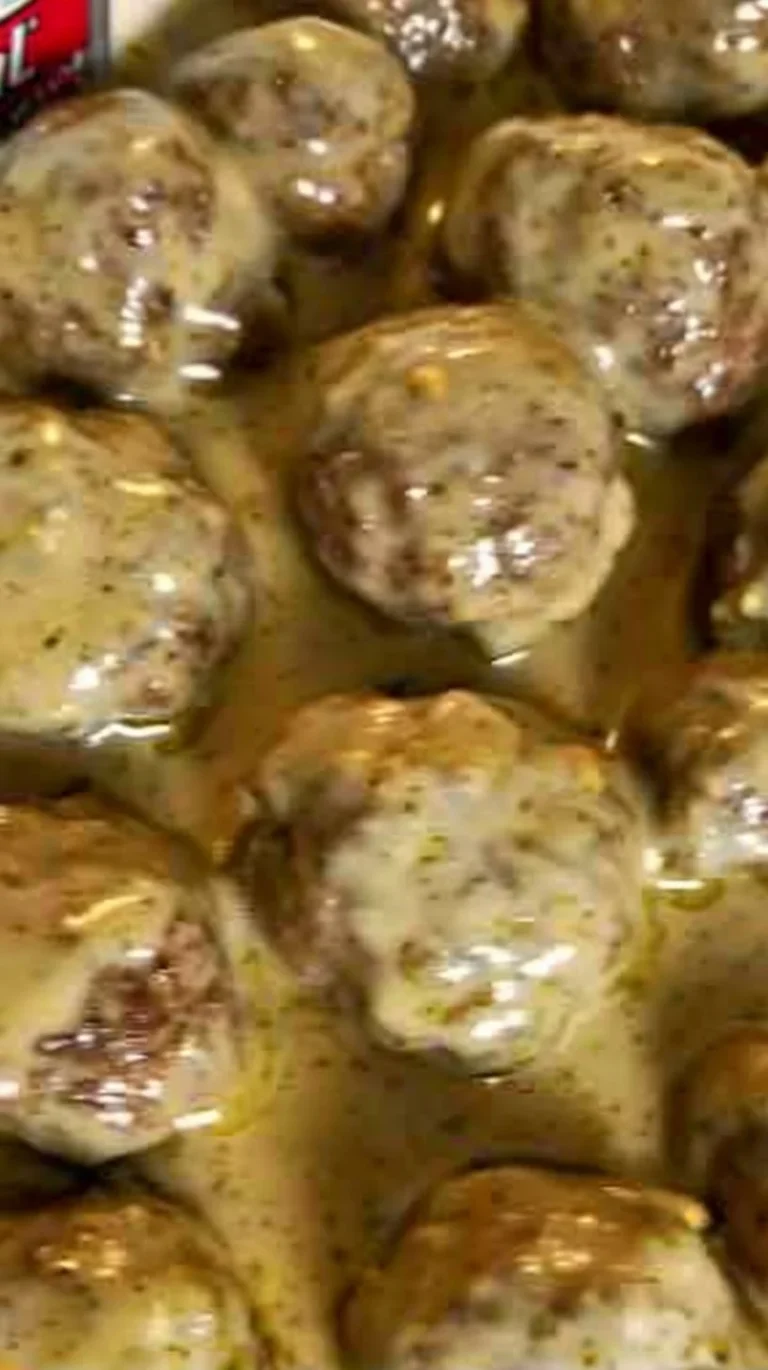 Delicious 3 ingredient Swedish meatballs served in creamy sauce.