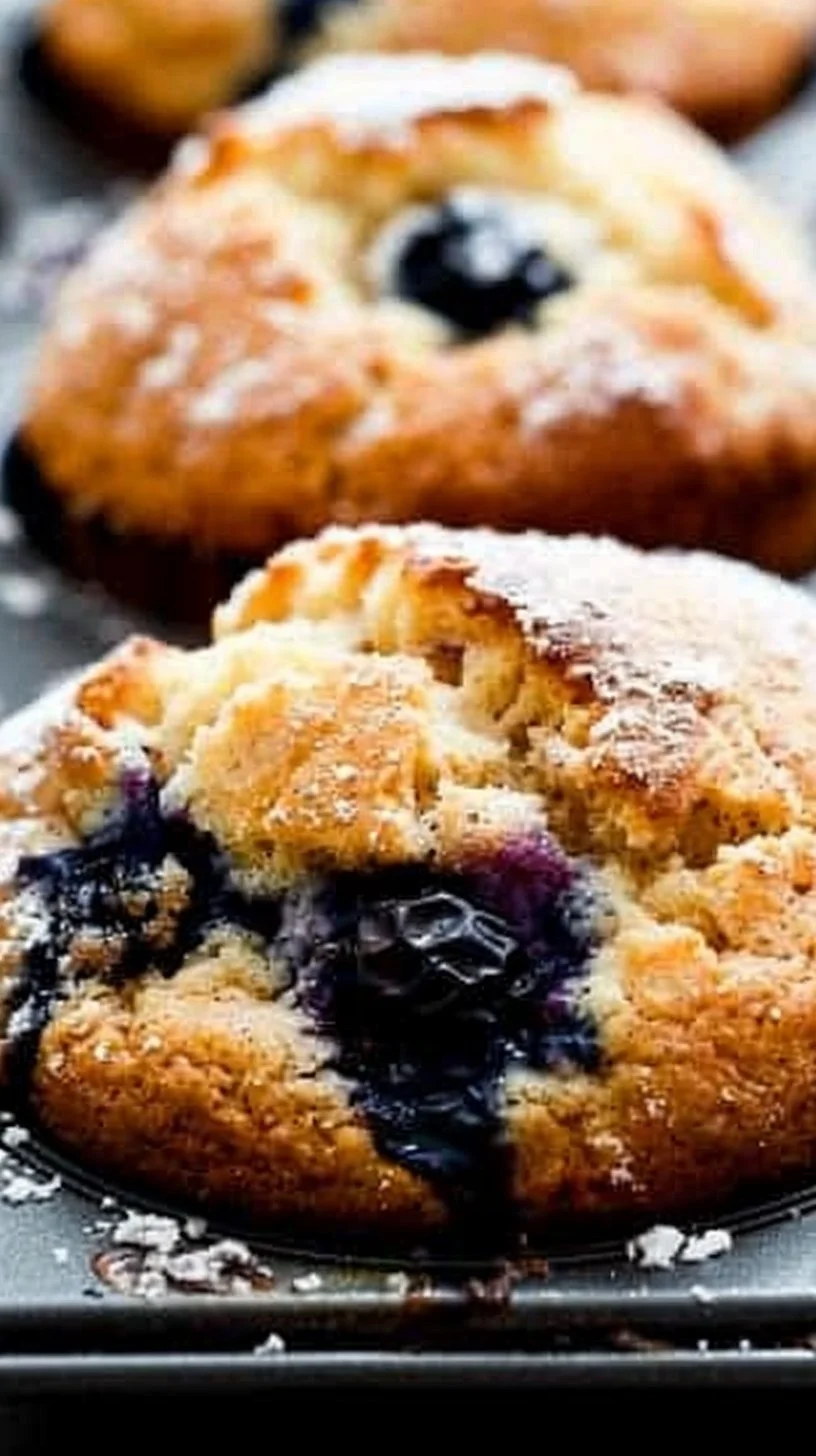 Freshly baked bakery style blueberry muffins loaded with juicy blueberries
