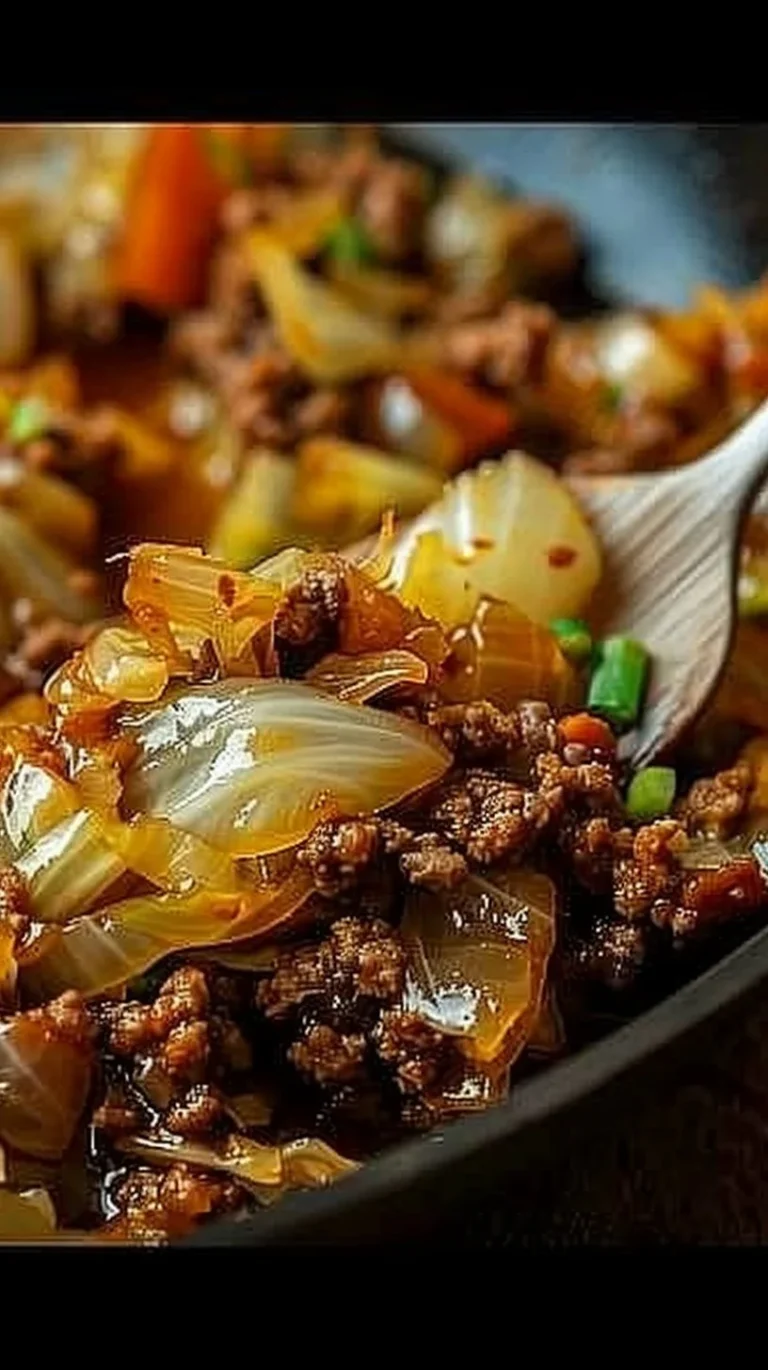 Delicious Beef and Cabbage Skillet dish served in a frying pan