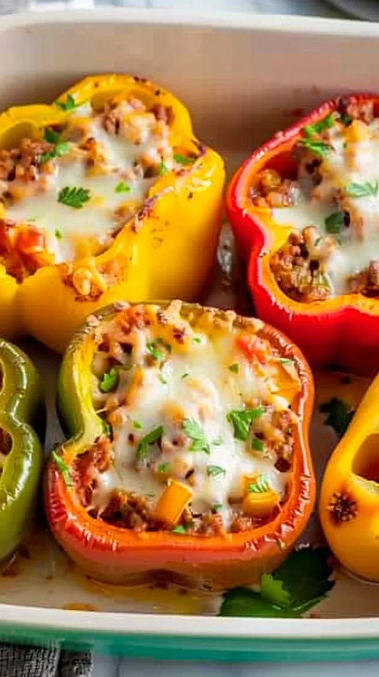 Delicious classic stuffed peppers filled with meat and rice