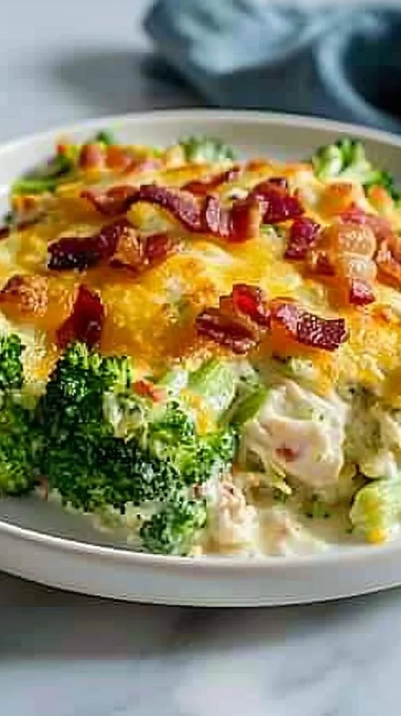 Creamy Low Carb Chicken Casserole with Broccoli and Bacon