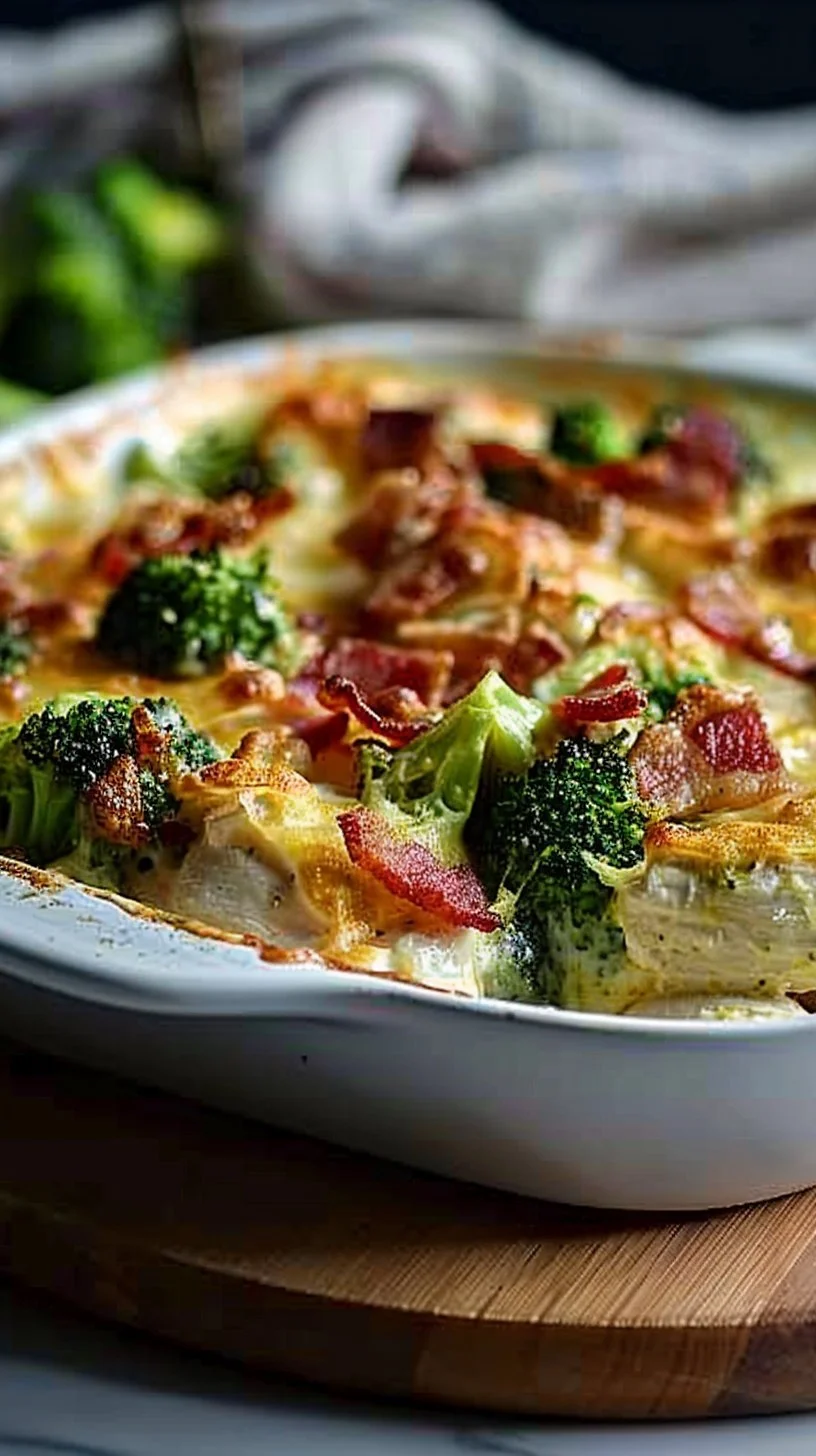 Creamy Low Carb Chicken Casserole with Broccoli and Bacon