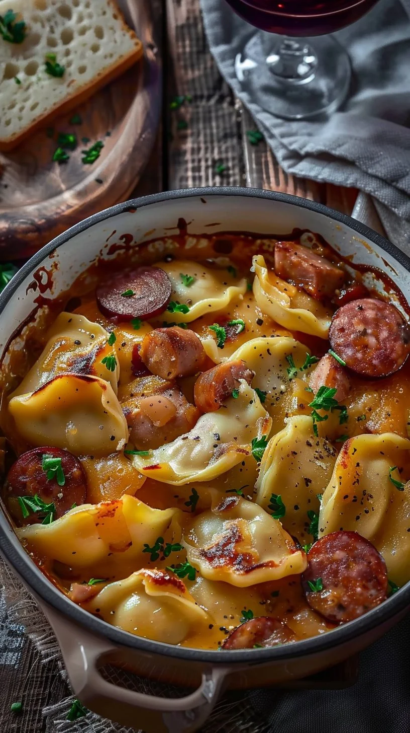 Crockpot Pierogi Casserole with Kielbasa