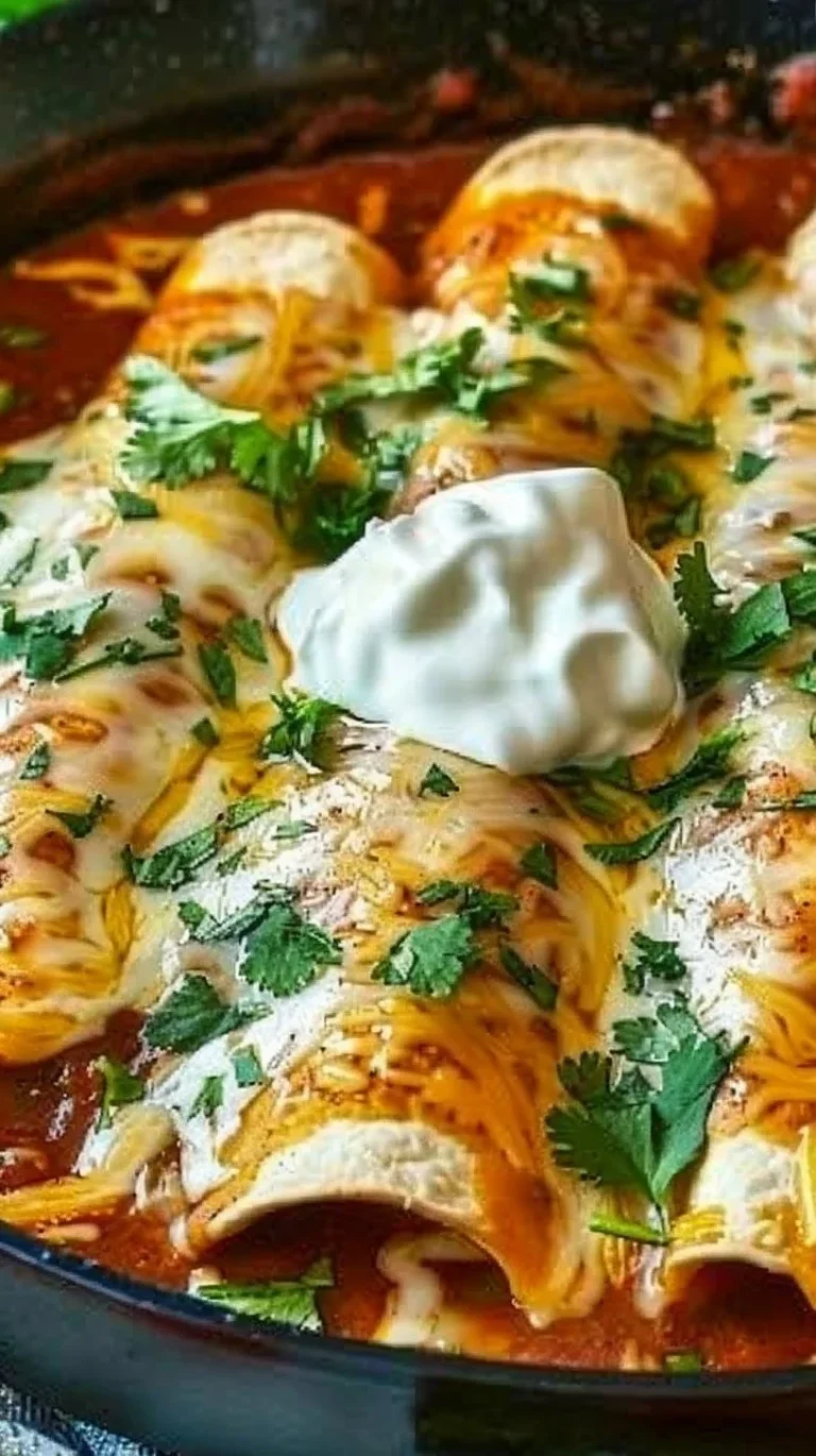 Delicious chicken enchiladas topped with cheese and fresh cilantro