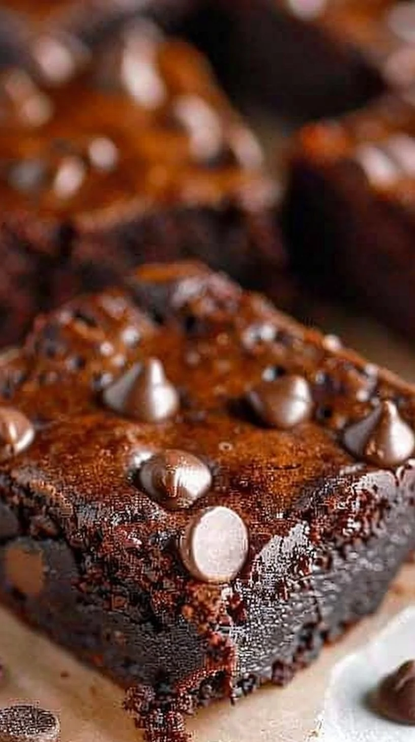 Flourless pumpkin brownies topped with chocolate drizzle on a plate