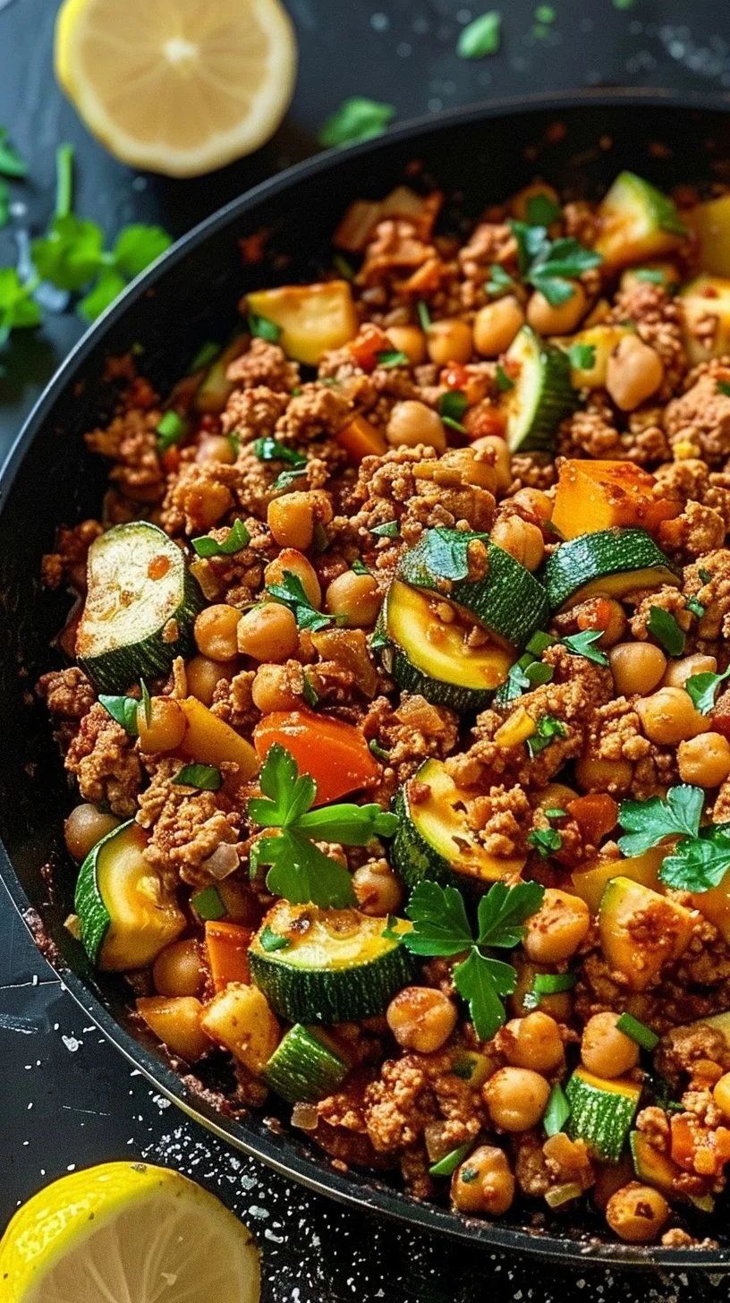 Ground Turkey Zucchini Chickpea Skillet