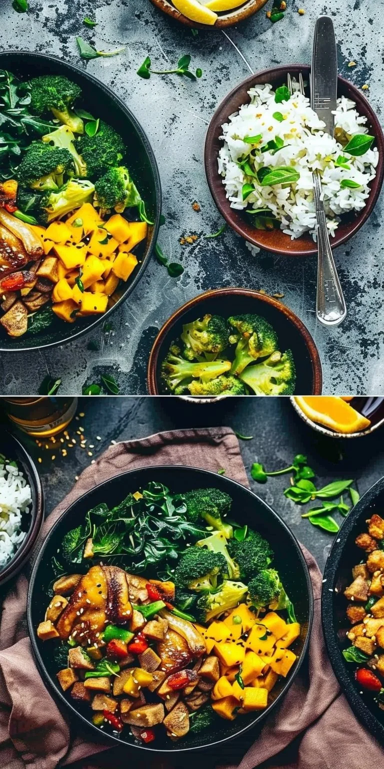 Healthy 5-ingredient meals for breakfast, lunch, and dinner on a plate