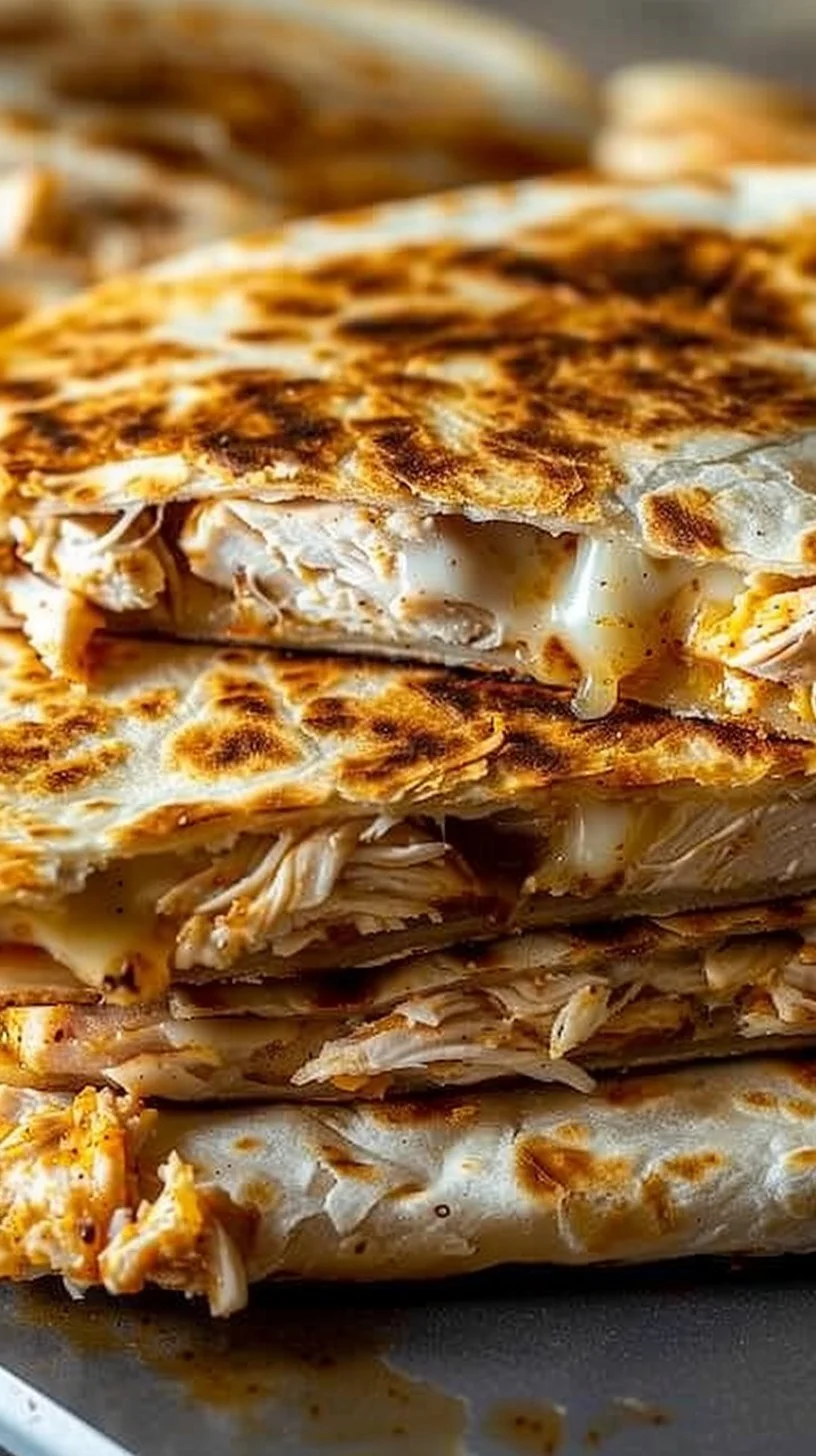 High-protein chicken ranch quesadilla with melted cheese and fresh toppings