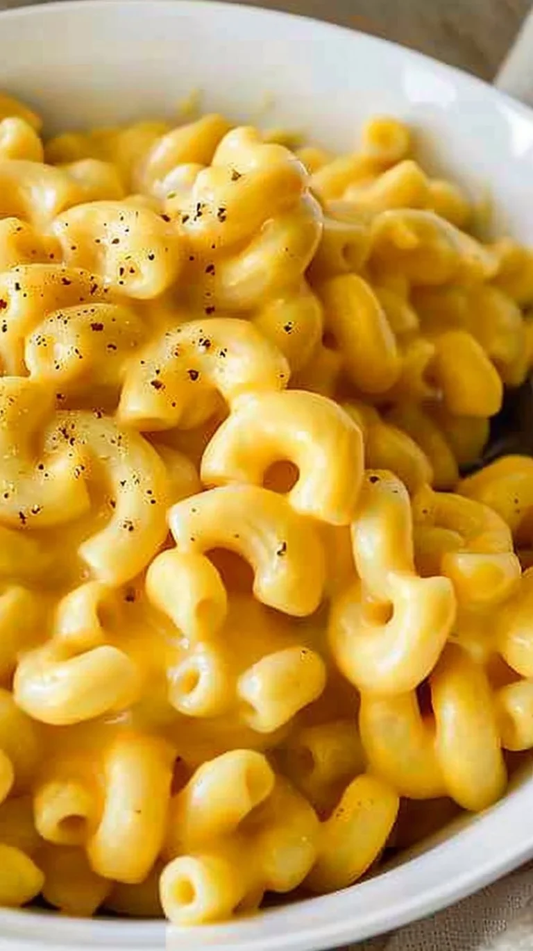 Bowl of creamy high protein cottage cheese mac and cheese with parsley garnish