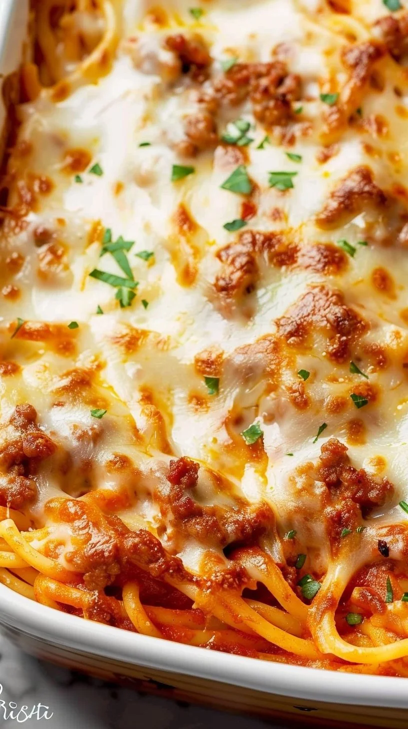 Delicious Million Dollar Spaghetti served in a bowl with fresh herbs.
